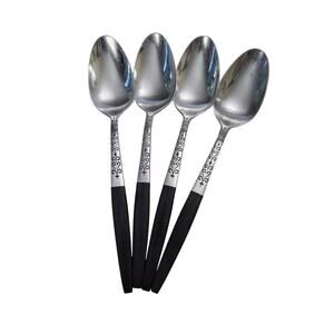 Lot 4 Vintage Tablespoons Interpur Swirl Black Silverware Spoons Large MCM